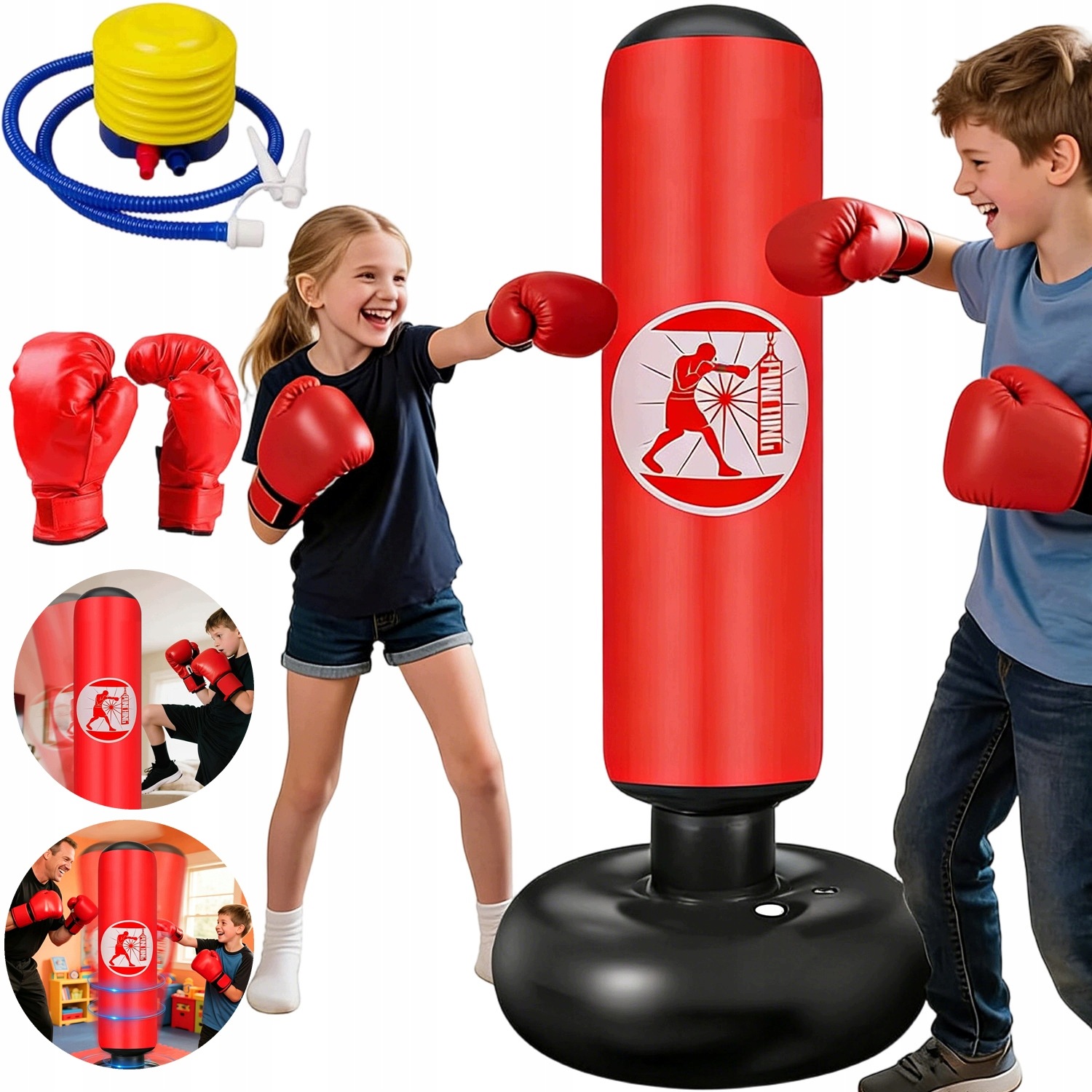Nafukovací Boxovací Pytel 160 CM, Stojící, Trénink, Děti, Dospělí, Odolný