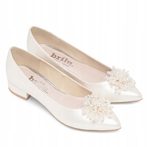 Brilu Polskie Ślubne Ozdobne Balerinki Z Perełkową Ozdobą Essme Ivory 40