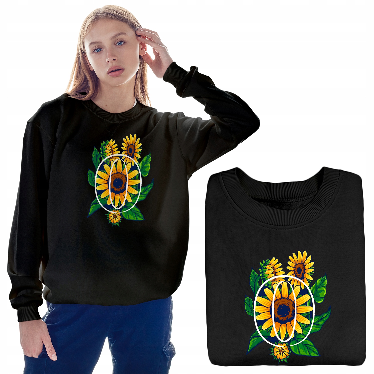Pohodlná Dámská Mikina Černá Slunečnice Vz L