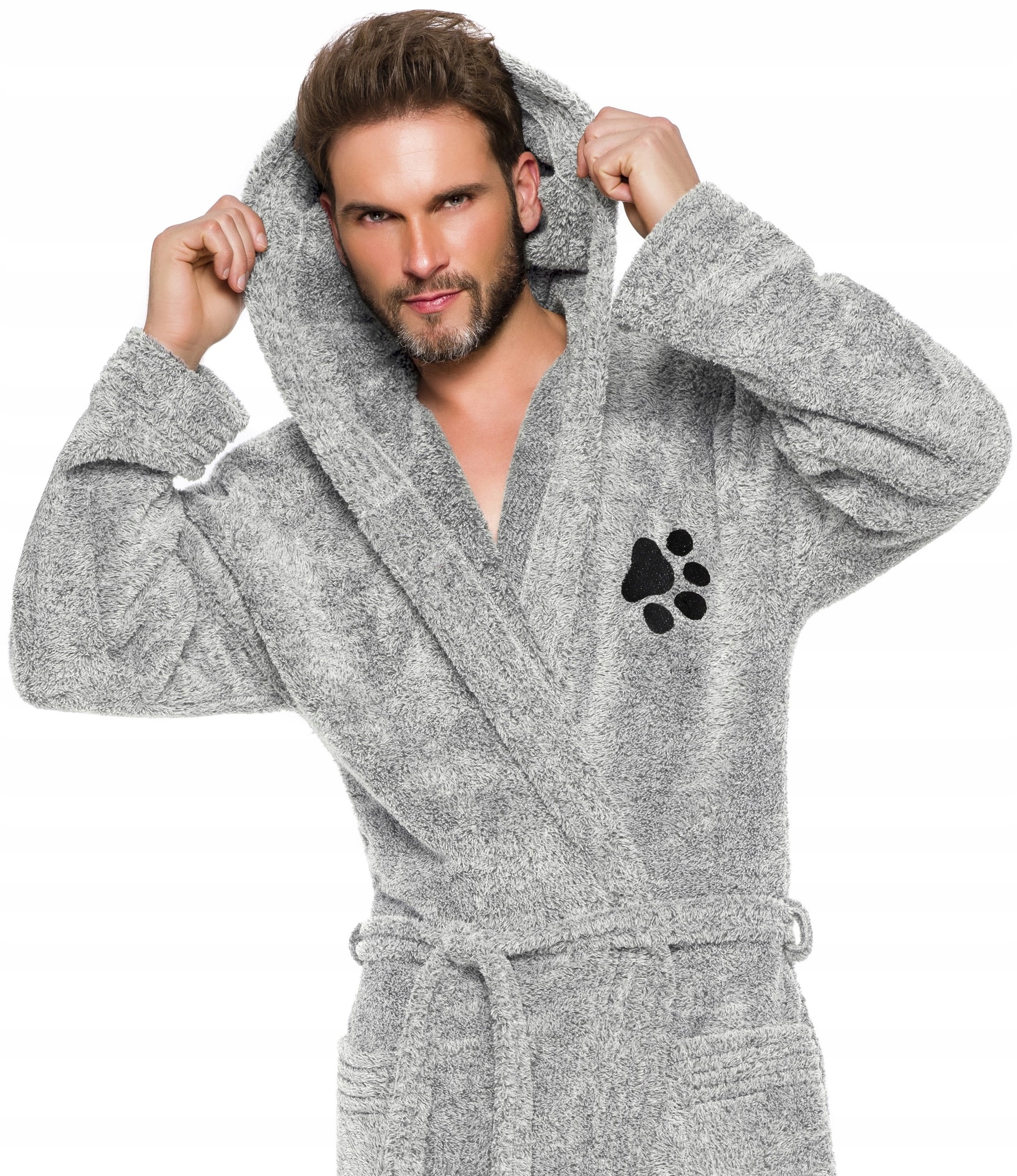 ŁAPKA DŁUGI GRUBY CIEPŁY SZLAFROK MĘSKI KAPTUR L Marka L&L