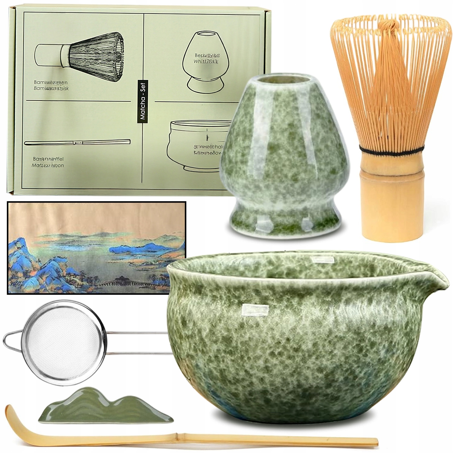 Levně Bambusový Set Na Výrobu Matchy Šlehací Metla Lžíce Prosévací Matcha 7 Ks