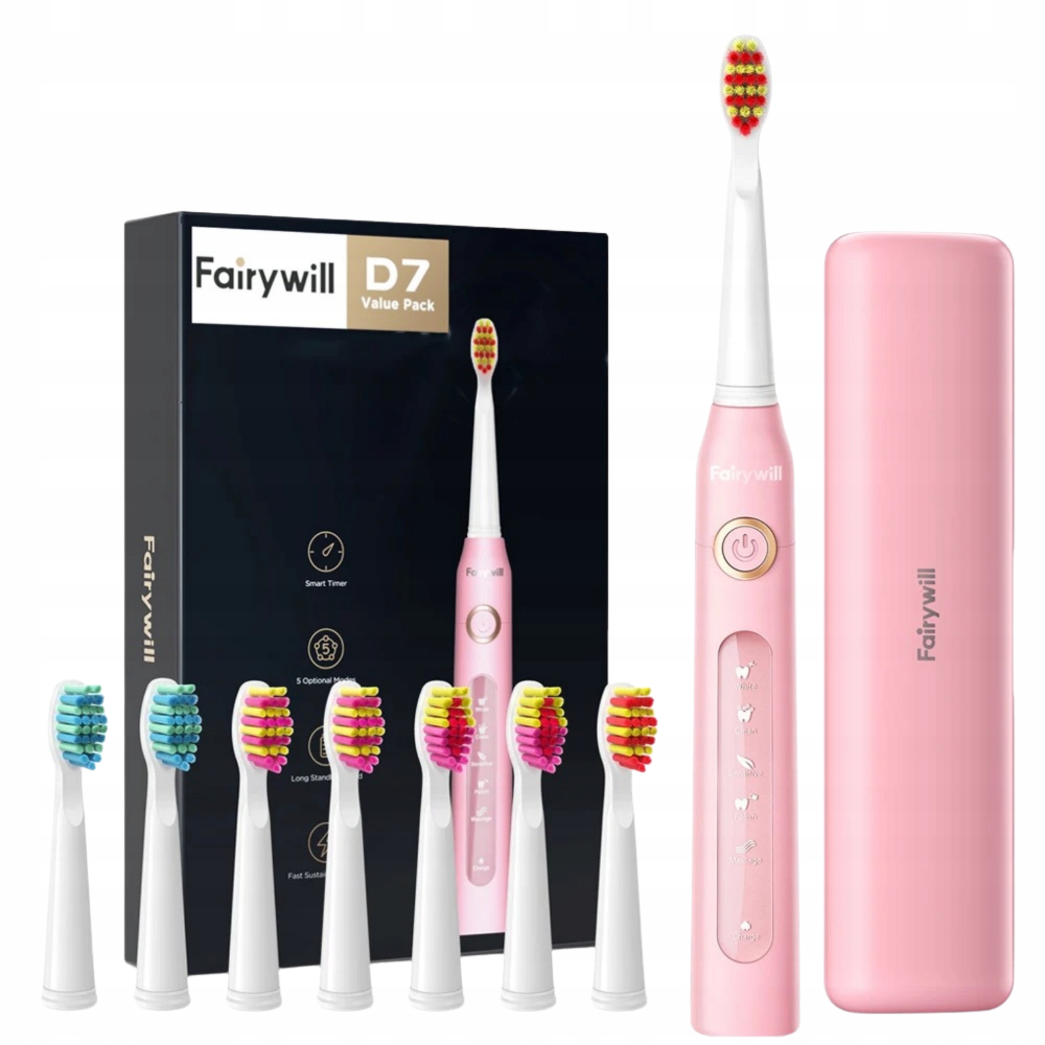 Elektryczna Soniczna Szczoteczka Do Zębów Z Etui Różowa+końcówki