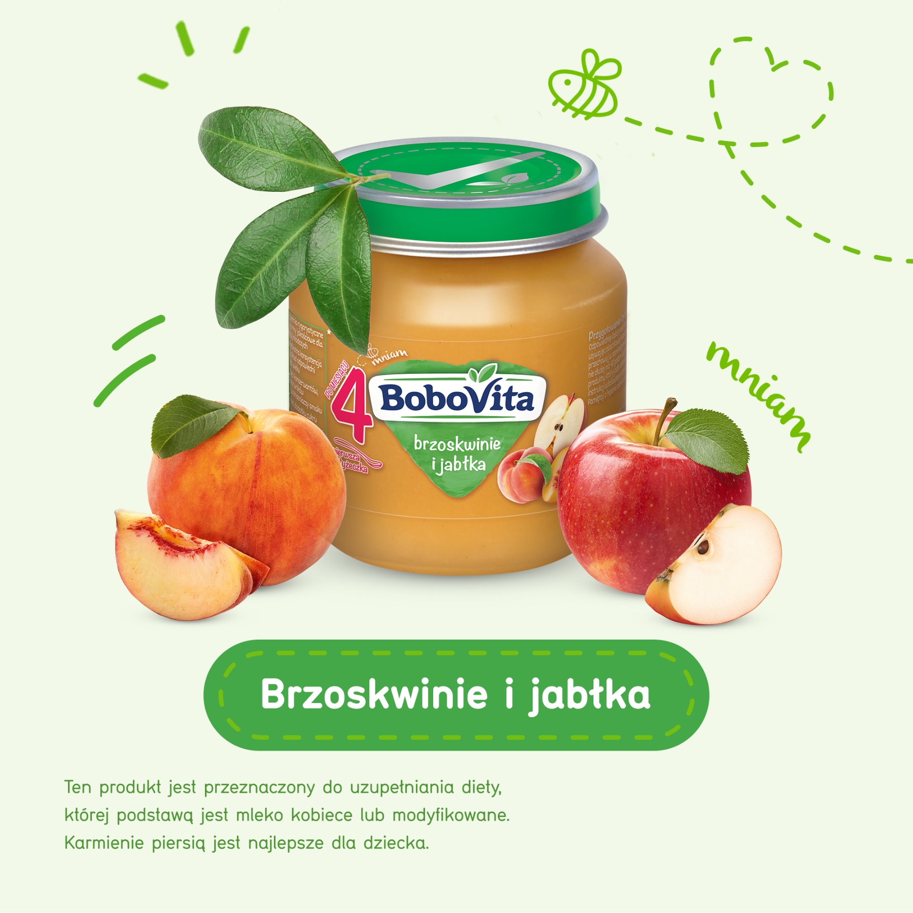 BOBOVITA Brzoskwinie i jabłka 3x125g Smak OWOCOWY