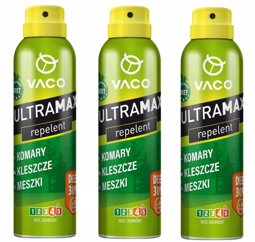 3x Silný sprej proti komárům Klíšťata Deet30 170 ml Ultramax Vaco