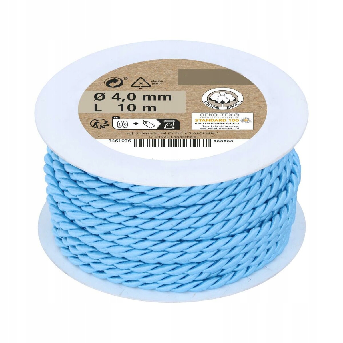 Sznurek bawełniany 10 metrów 4mm niebieski plecion