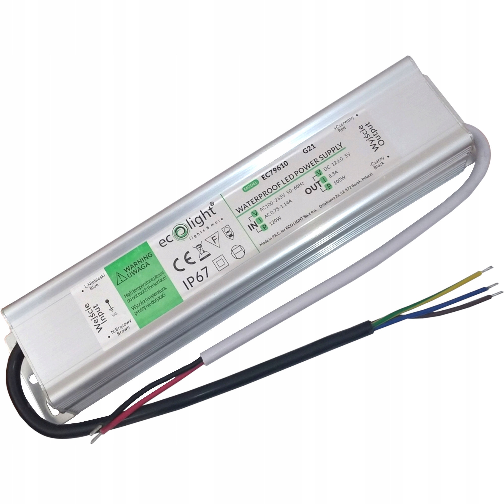 ZASILACZ WODOODPORNY HERMETLED 12V100W ALU EC79610