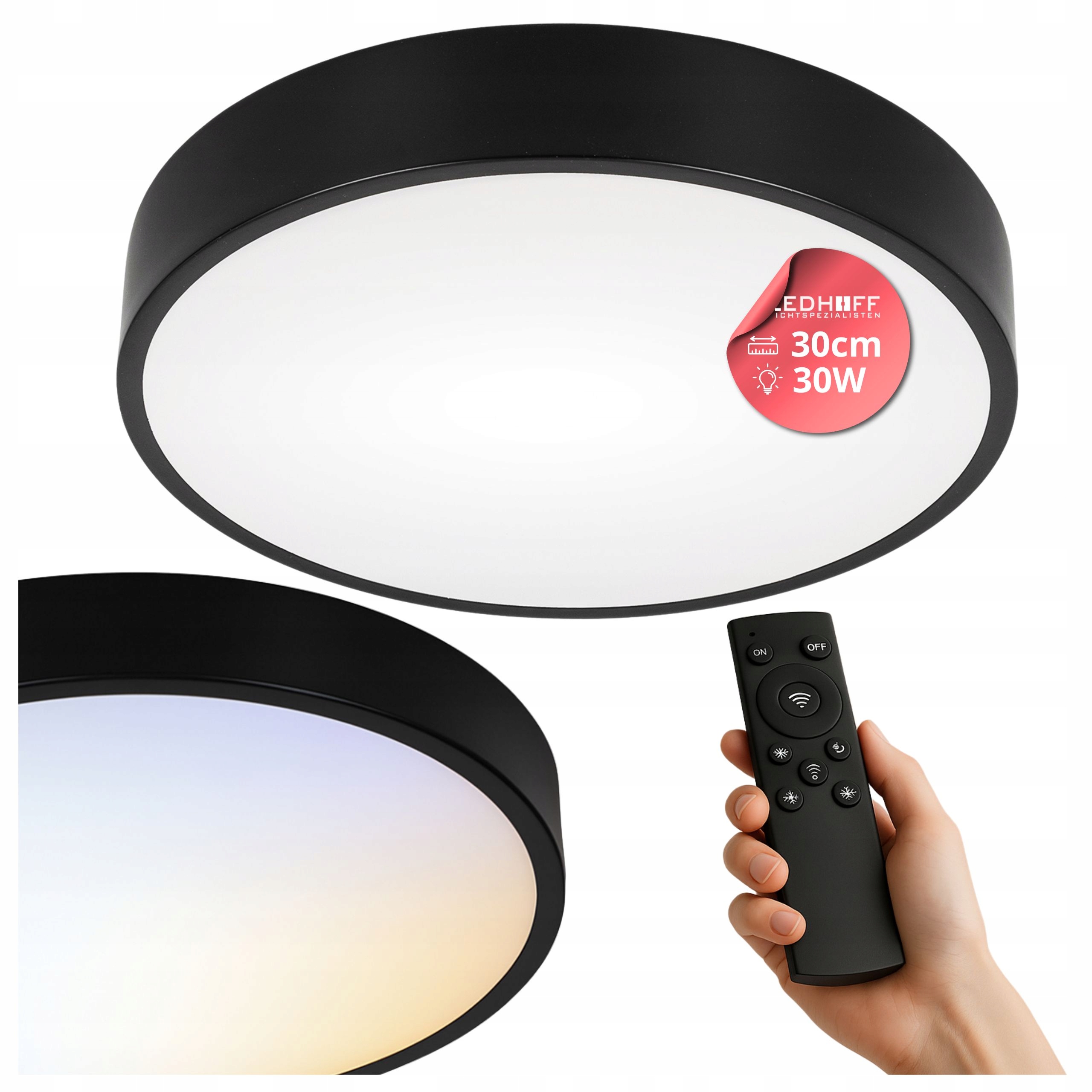 Lampa sufitowa Plafon Led Ściemniana 30cm Okrągły Czarna Pilot panel Mały