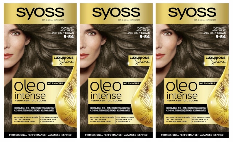 3 x Syoss Oleo Intense farba do włosów 5-54 Popielaty Jasny Brąz