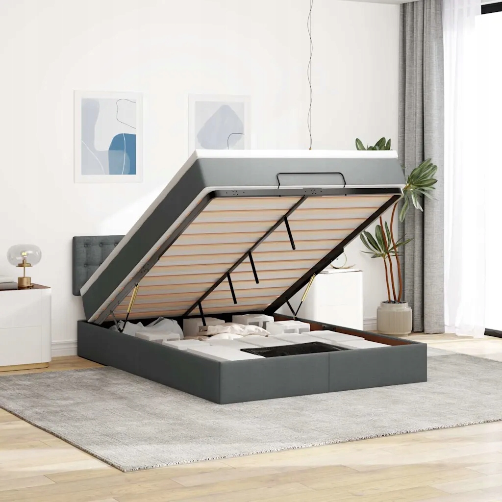 Osmanský postel s matrací tmavě šedá 140x200 cm textil Šedá 3311630