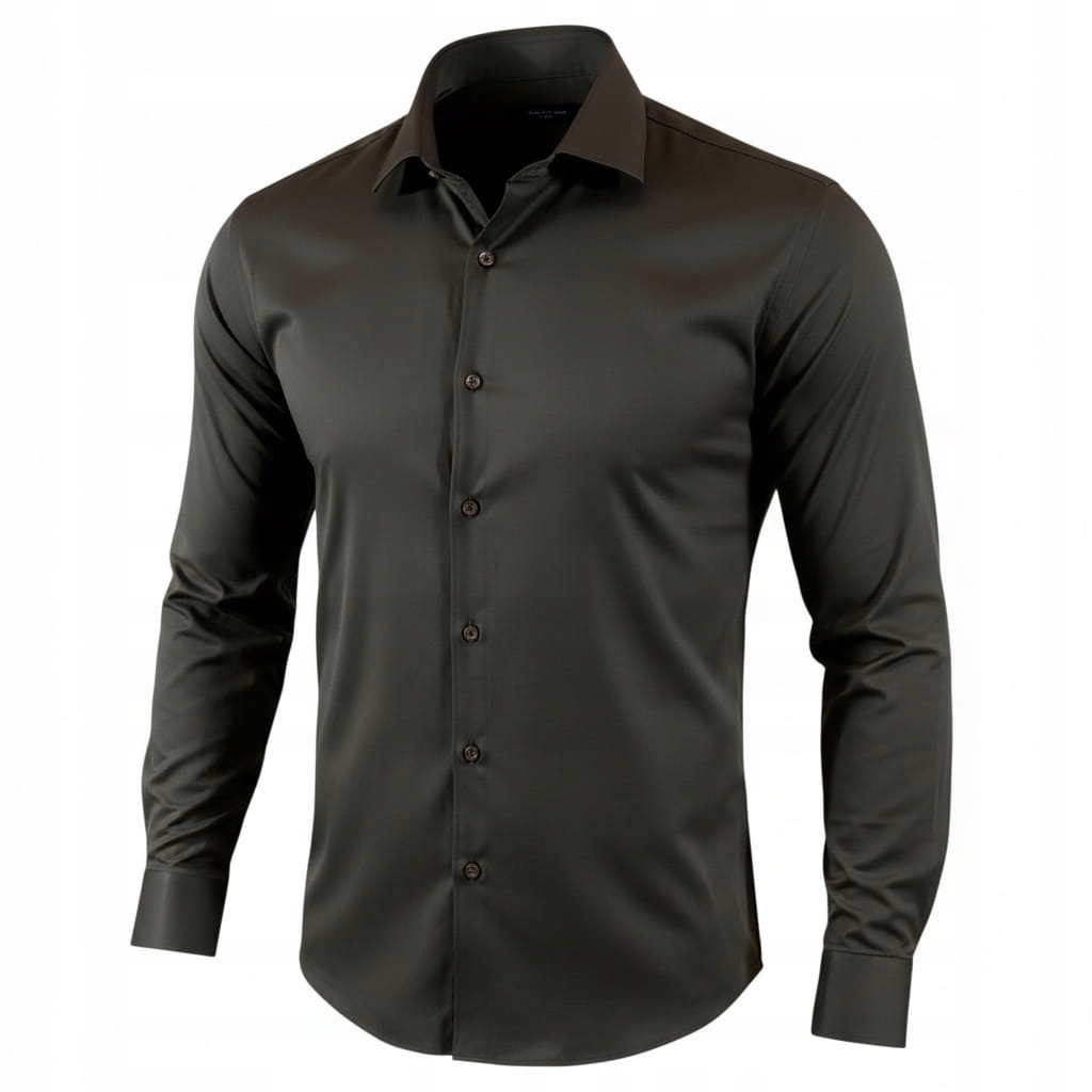 Košile slim fit klasická čokoládová barva-09 satén hladký elegantní E
