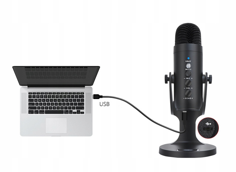 Zestaw USB mikrofon pojemnościowy z statyw Kod producenta 788866