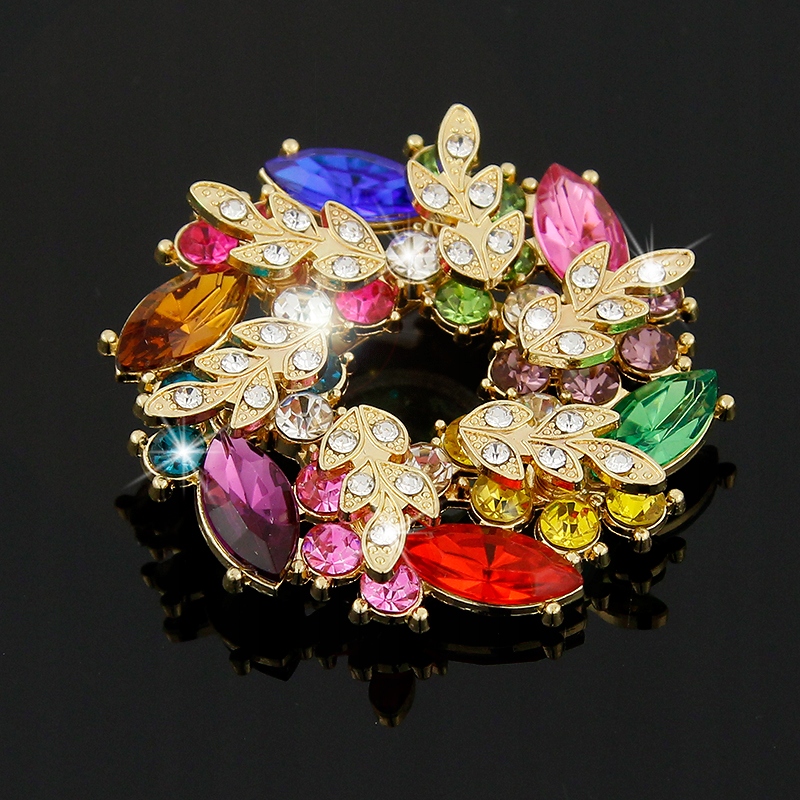 BROSZKA KOLOROWY WIANEK KWIATÓW CYRKONIE Materiał metal