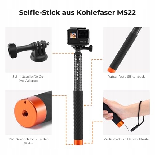 K&F CONCEPT Węglowy Selfie Stick Niewidzialny Monopod Do Kamer Hero DJI — miniatura 2
