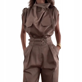 MD set kalhoty s vysokým pasem halenka Hnědá S/36