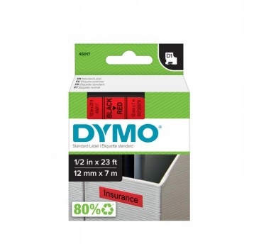 Taśma Dymo D1 12 mm x 7 m czarny na czerwonym tle