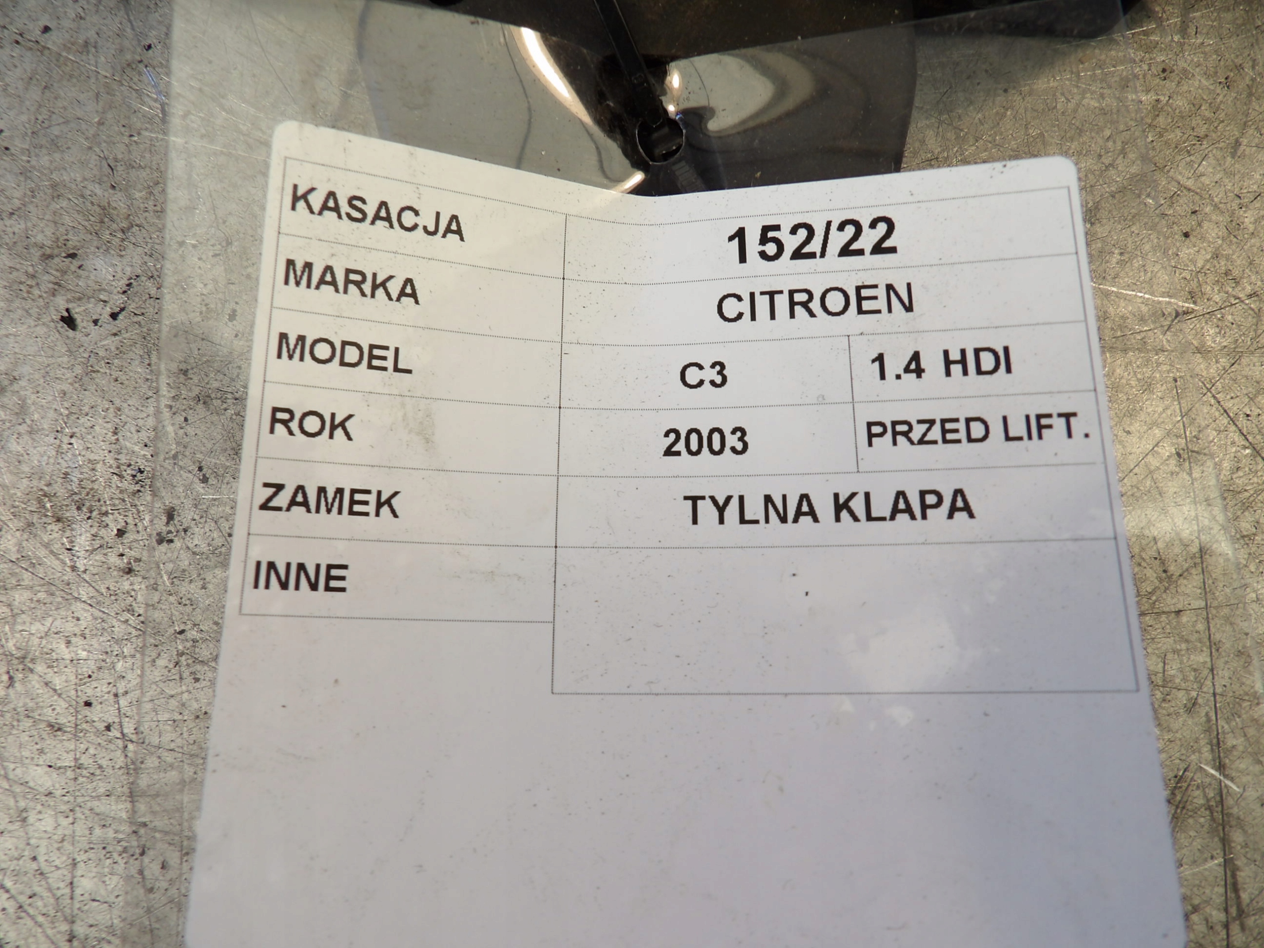 SCHLOSS HECKKLAPPE CITROEN C3 UND 1,4HDI 9646091580