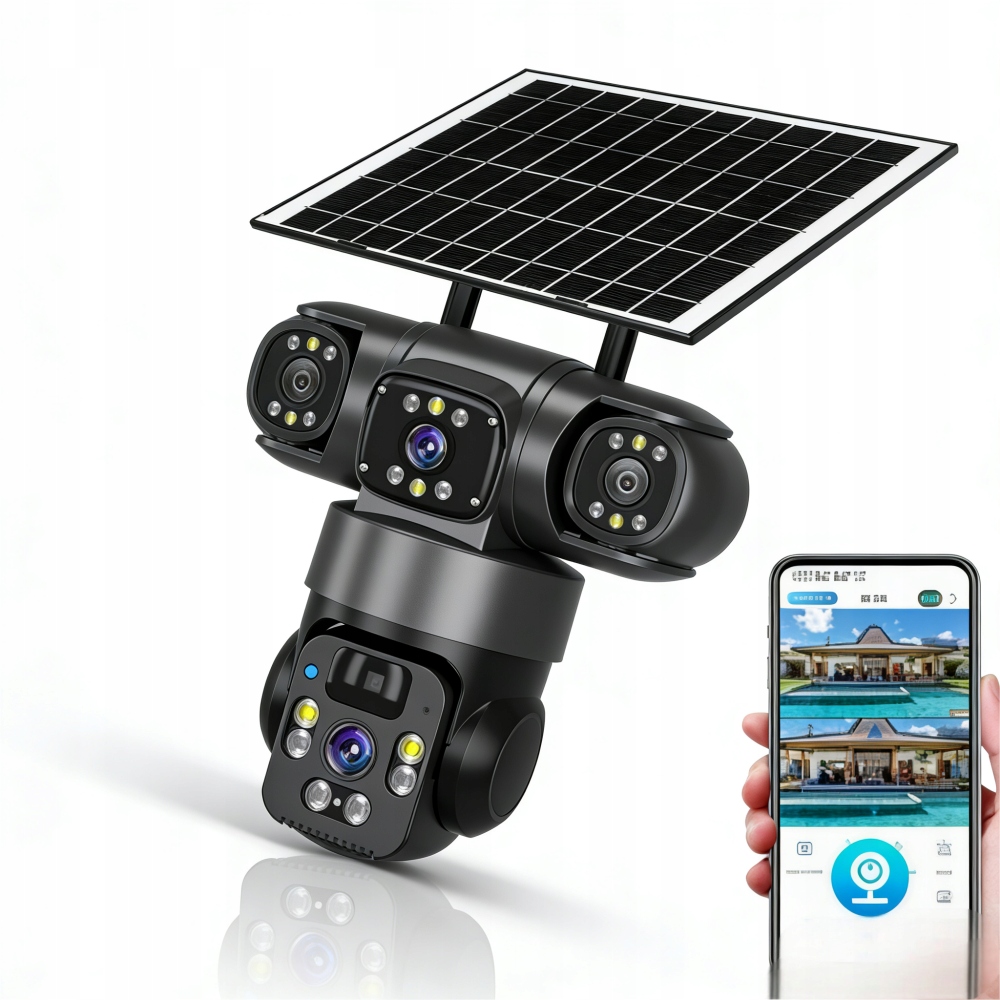 Vonkajšia solárna kamera 4K Hd 12MP 2 objektívy, Wifi