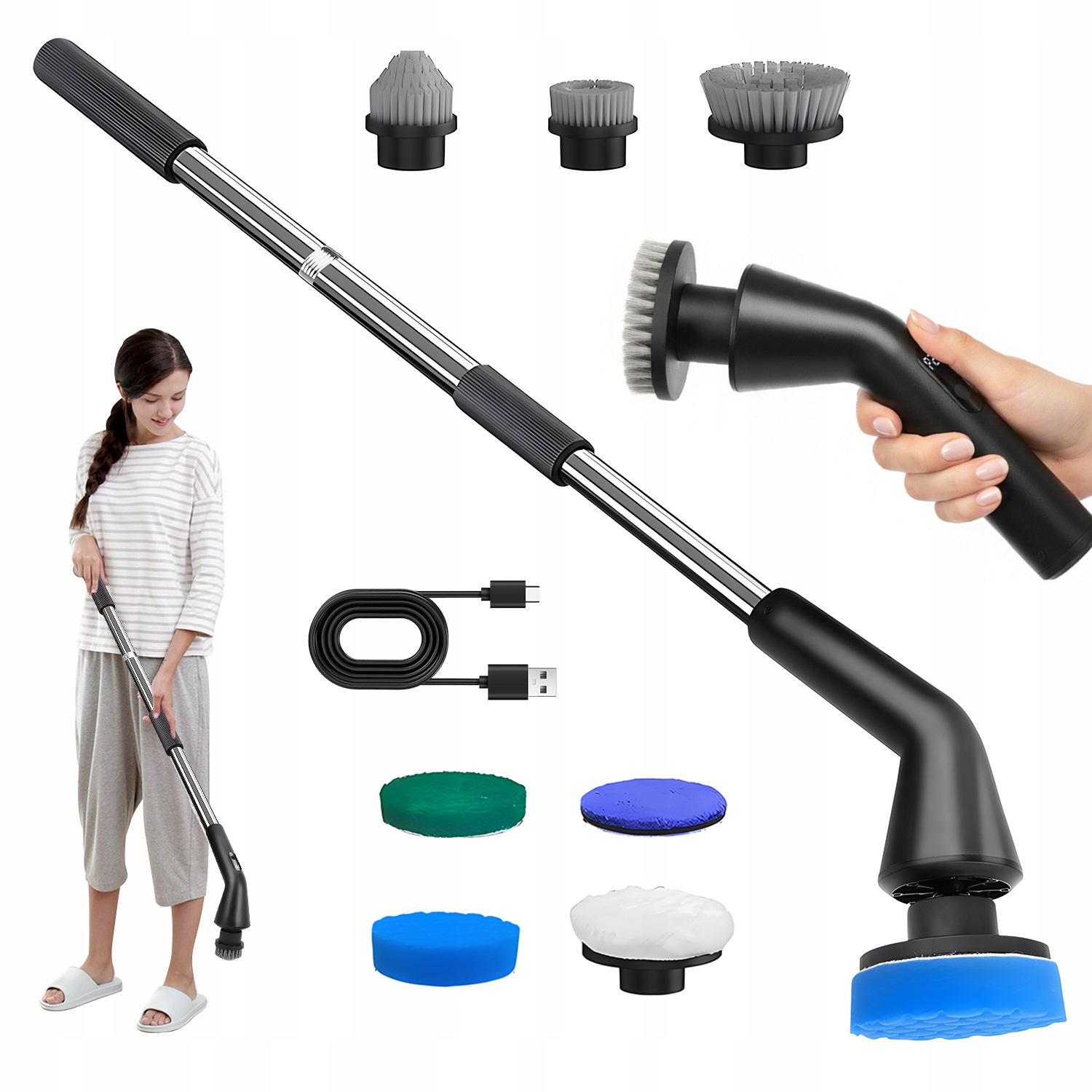 Levně Bezdrátový Čisticí Kartáč S Výsuvnou Rukojetí 96-120 CM