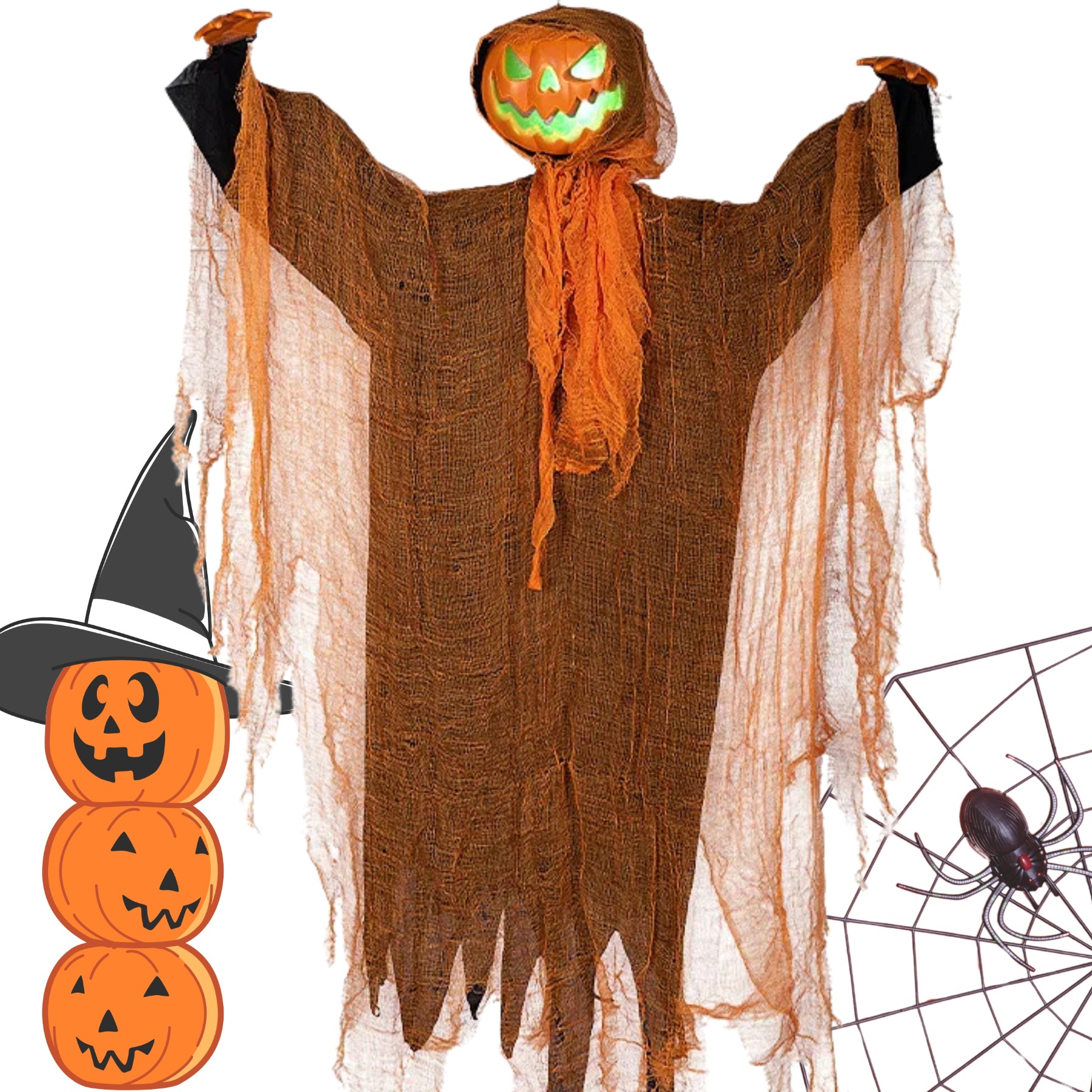 Závěsná Dýně Led Dekorace Strašák Zvuková Ozdoba Halloweenská Párty