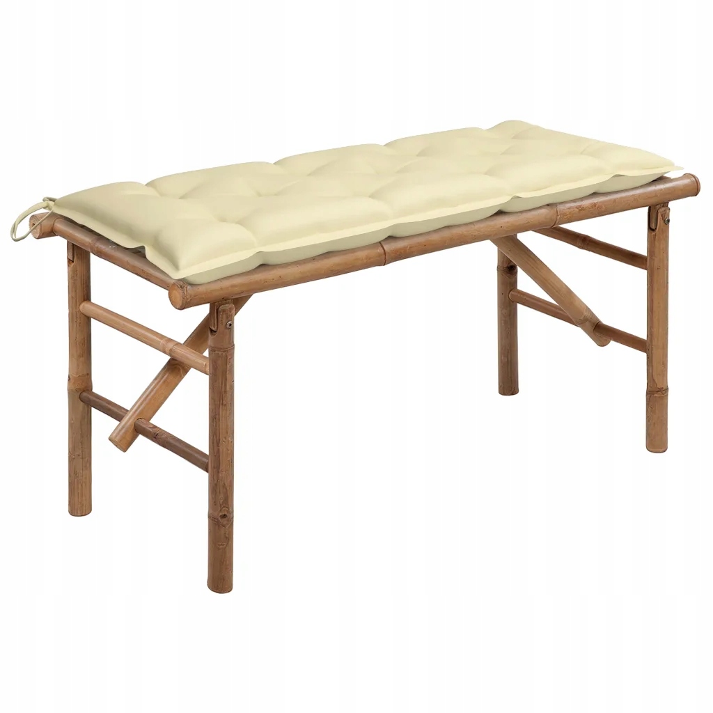 Skládací bambusová lavička s krémovým polštářem 118 x 38 x 45 cm