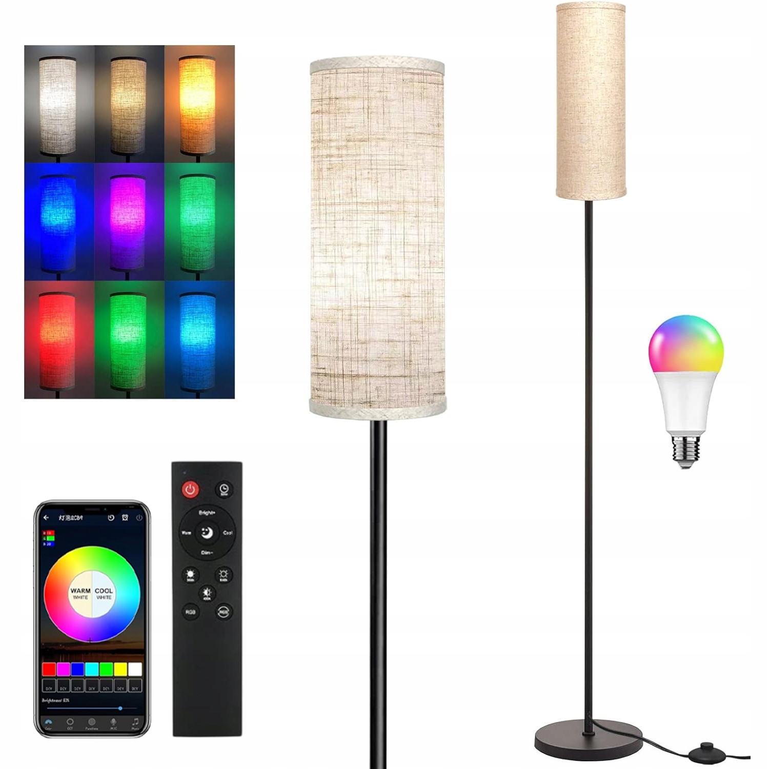 Stojací Lampa Rgb Pro Čtení E27, Nastavitelná, 173 CM