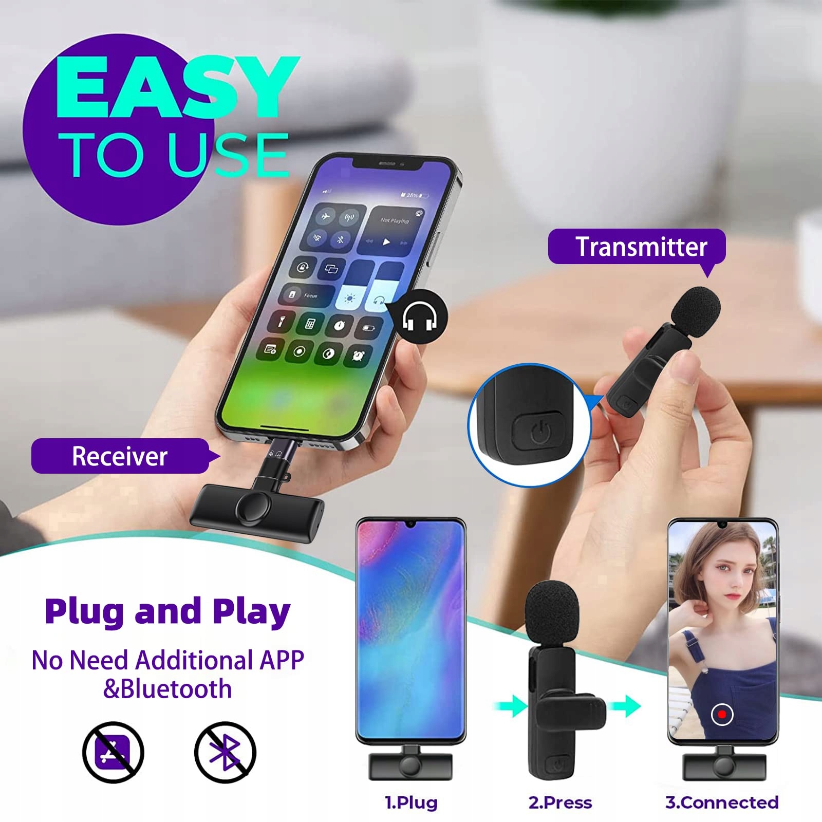 BEZPRZEWODOWY 2X MIKROFON KRAWATOWY ANDROID TYPE C Kod producenta BK-1594