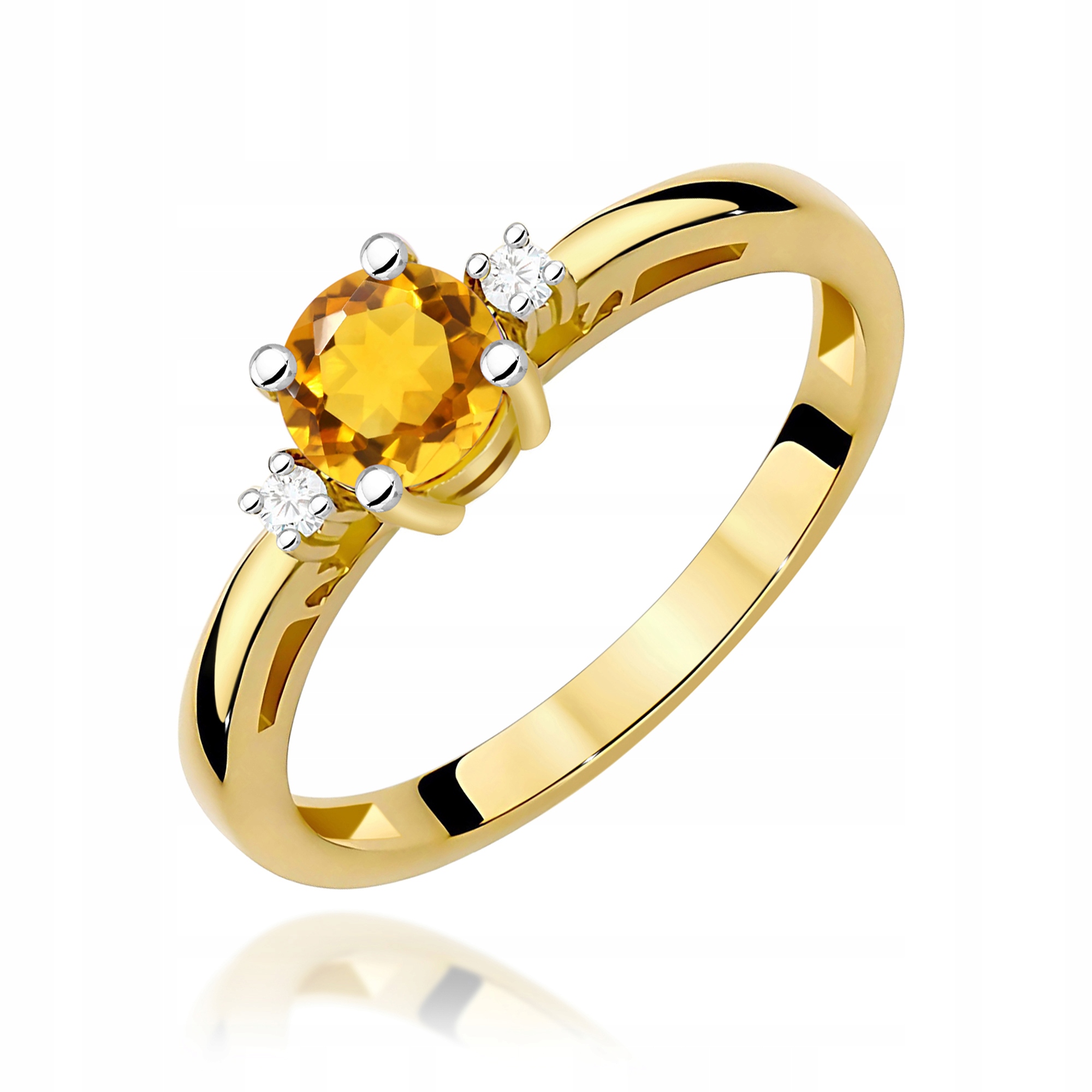 Zlatý prstýnek 585 s citronem a diamanty 0.50 ct kulatý