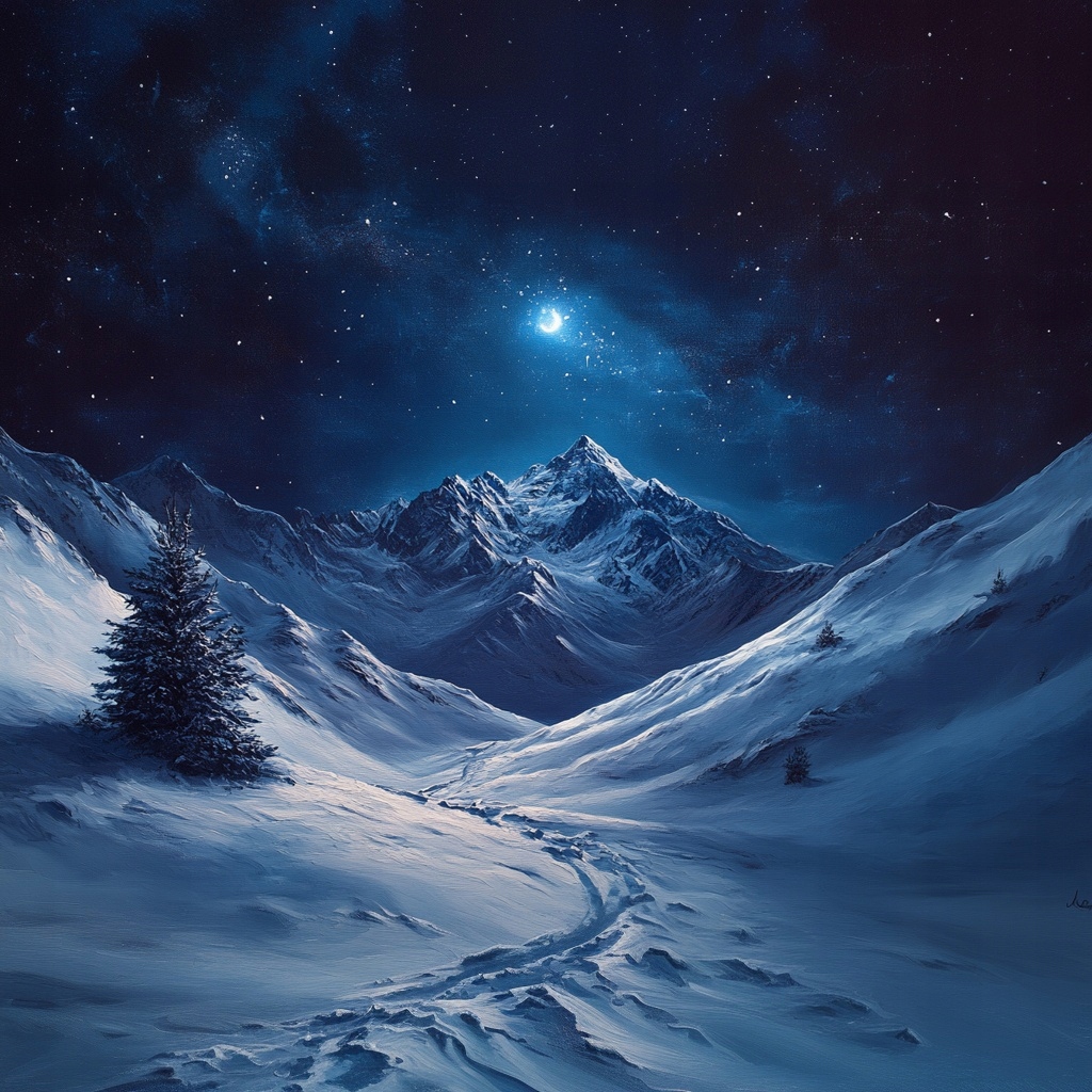Obraz Na Plátně Canvas Krajina Vysoké Hory Noc Měsíc Zima Sníh 80x80