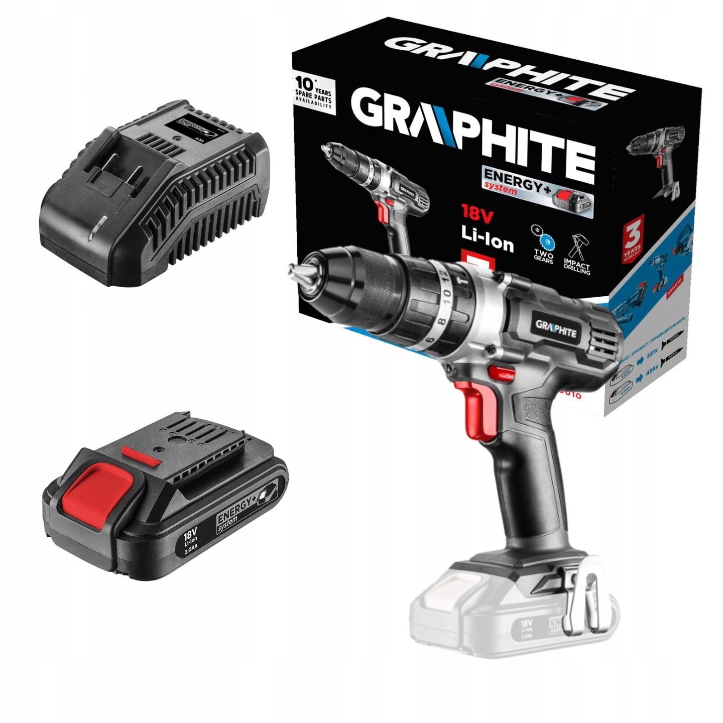 Wiertarko-wkrętarka Akumulatorowa Udarowa Aku 2AH Ładowarka Graphite