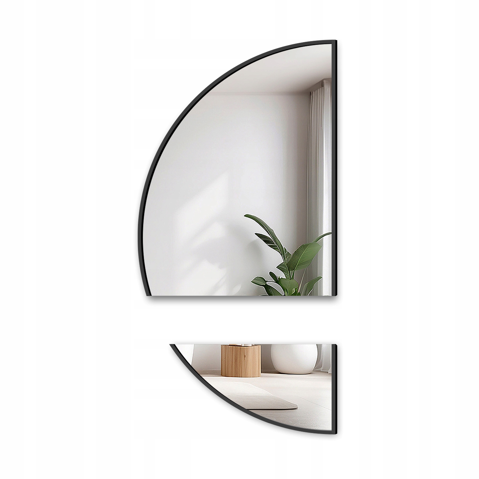 Zrcadlo půlkruhové ve dvou částech Doppio v černém rámu Mdf 60x120