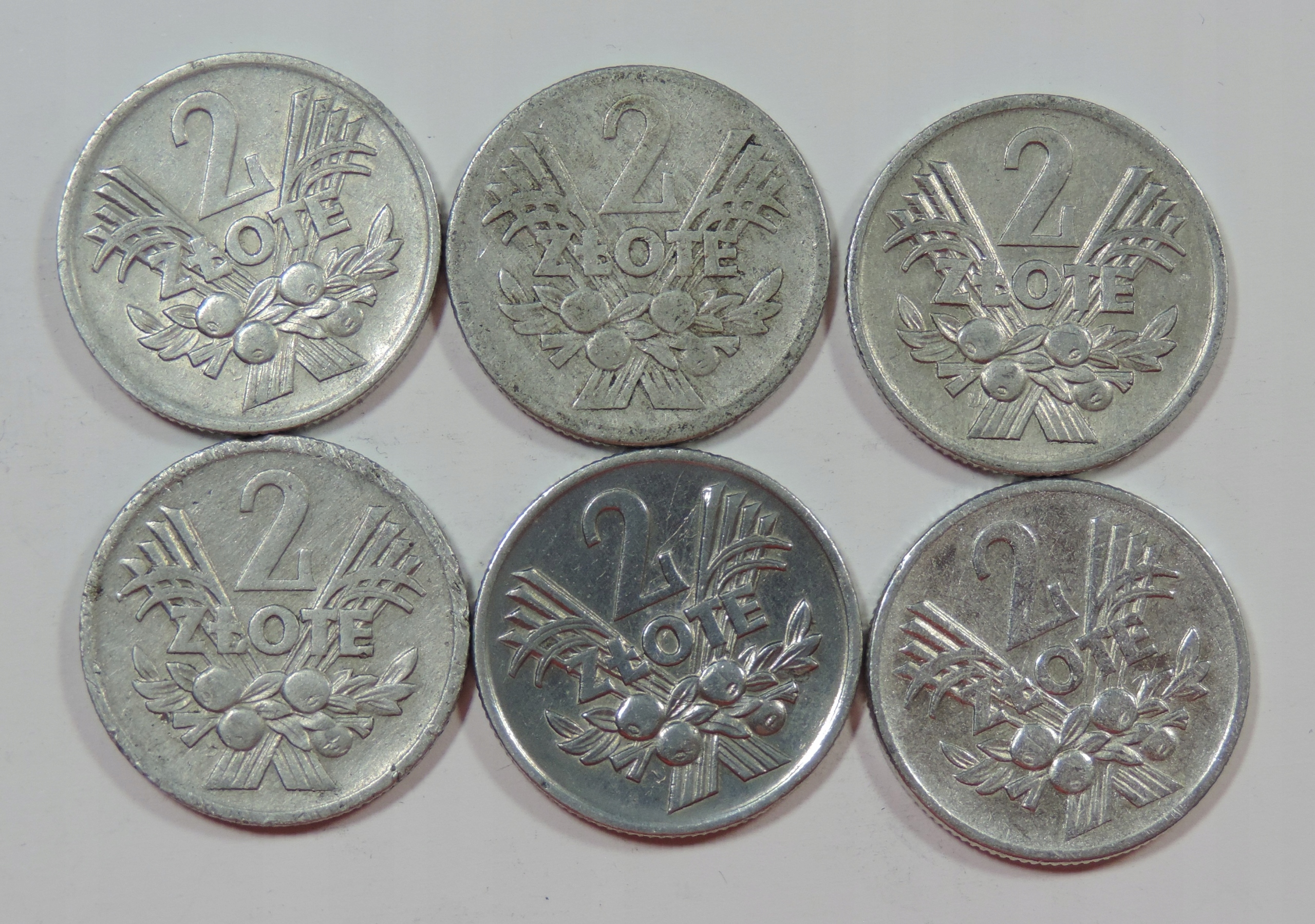 ZESTAW 6x MONETA OBIEGOWA - POLSKA PRL - 2 ZŁOTE - JAGODY -YA225