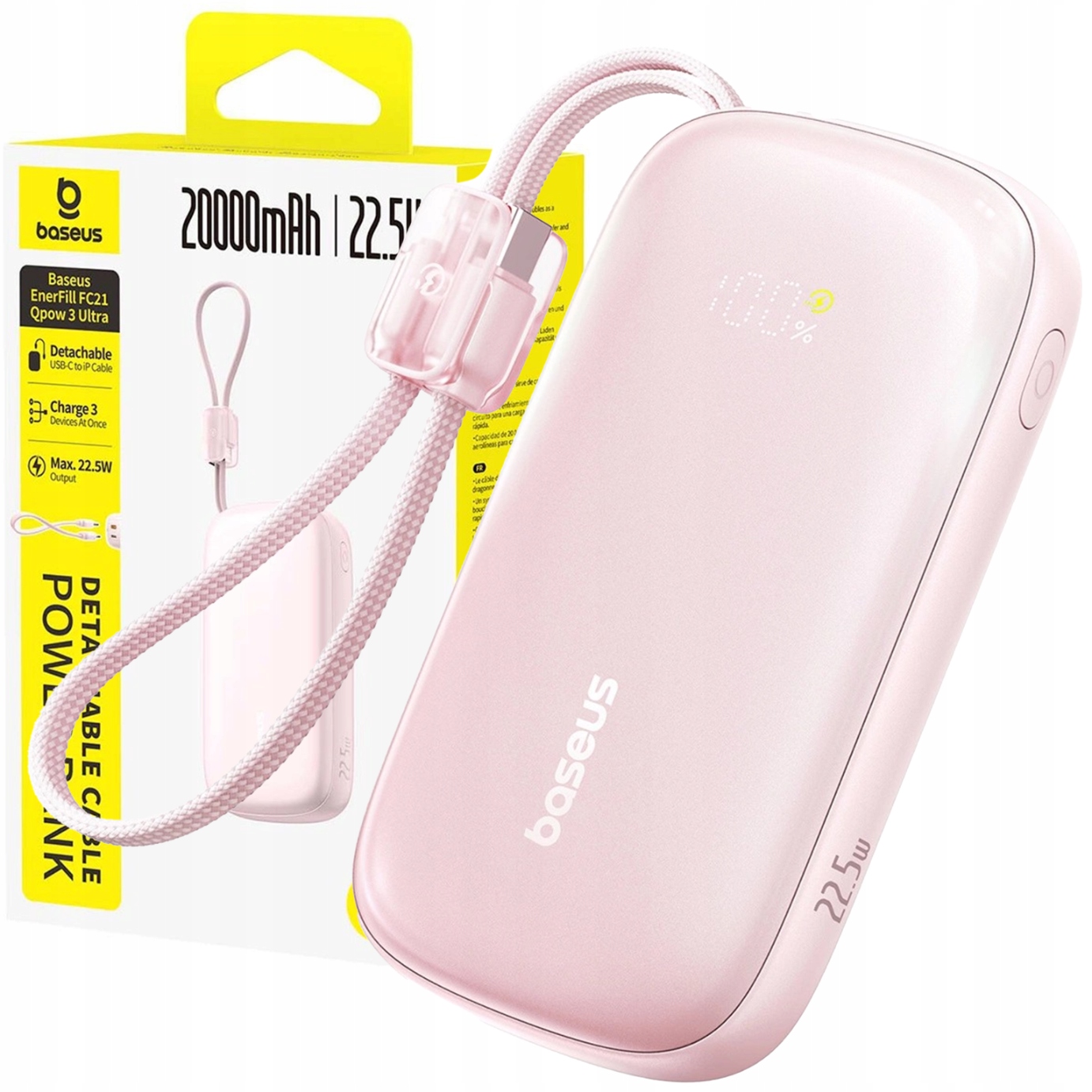 Powerbanka 20000mAh 22.5W Baseus Rychlé Nabíjení Usb-c Usb-a Kabel 2v1
