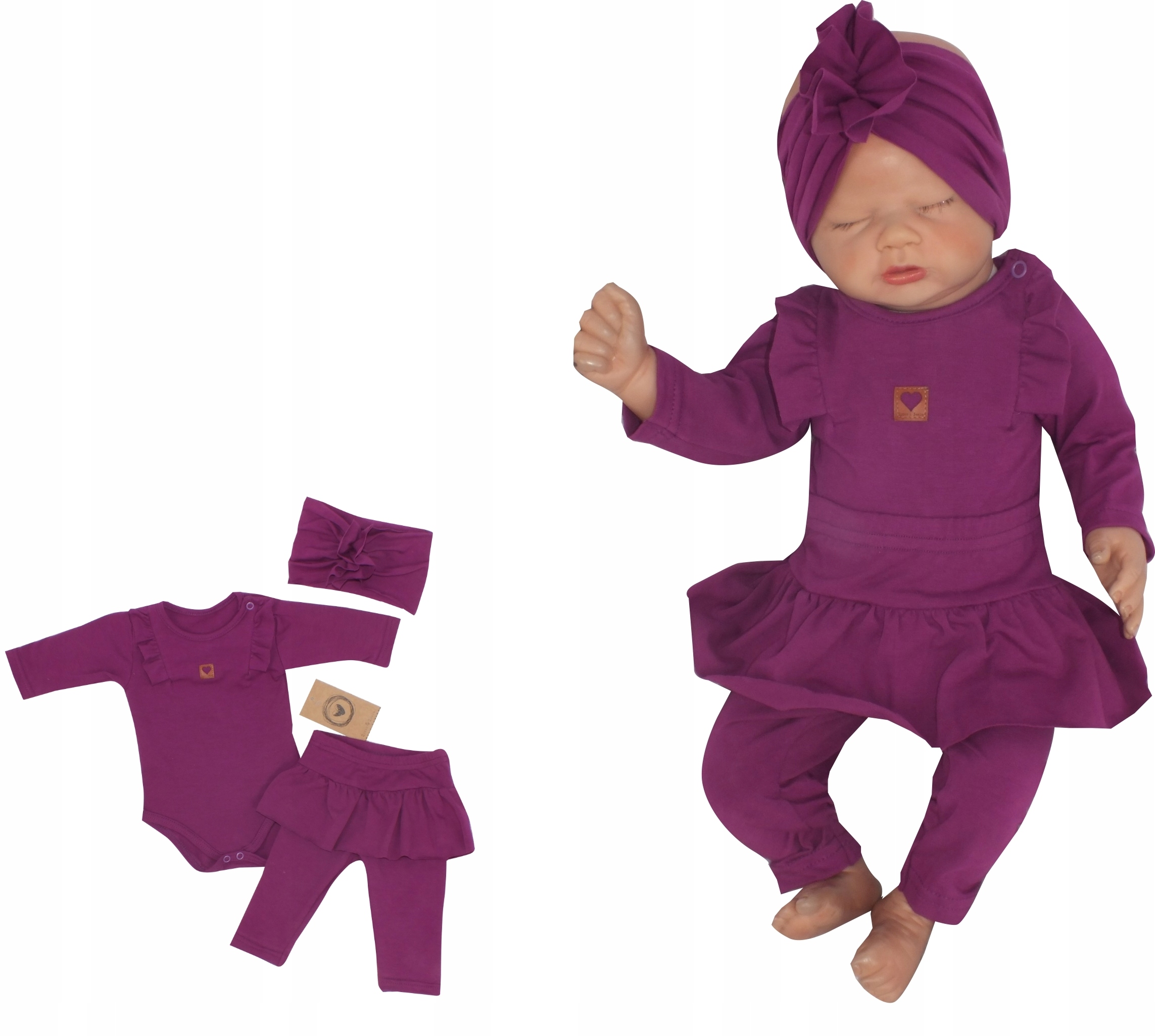 

3cz Komplet body+ legginsy ze spódniczką+opaska 56