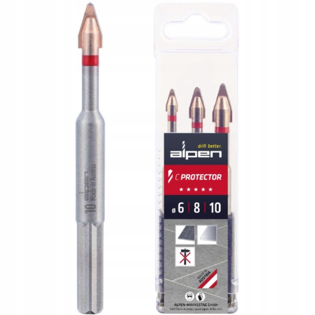 WIERTŁA DO PŁYTEK GRESOWYCH SZKŁA ZESTAW 6, 8, 10 MM 3 SZTUKI C PROTECTOR