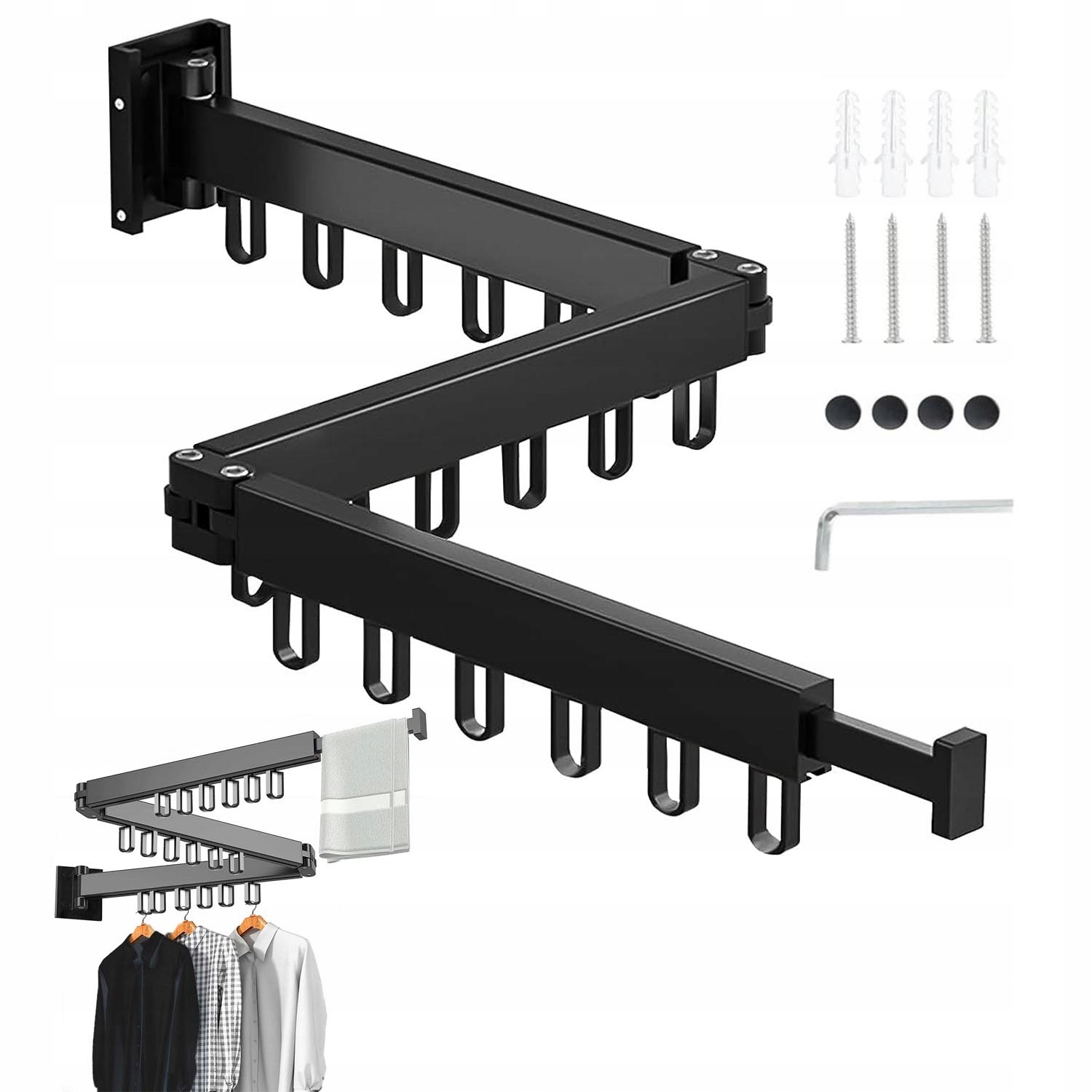 Levně Výsuvný Skládací Věšák Na Oblečení, Černý, 120 CM