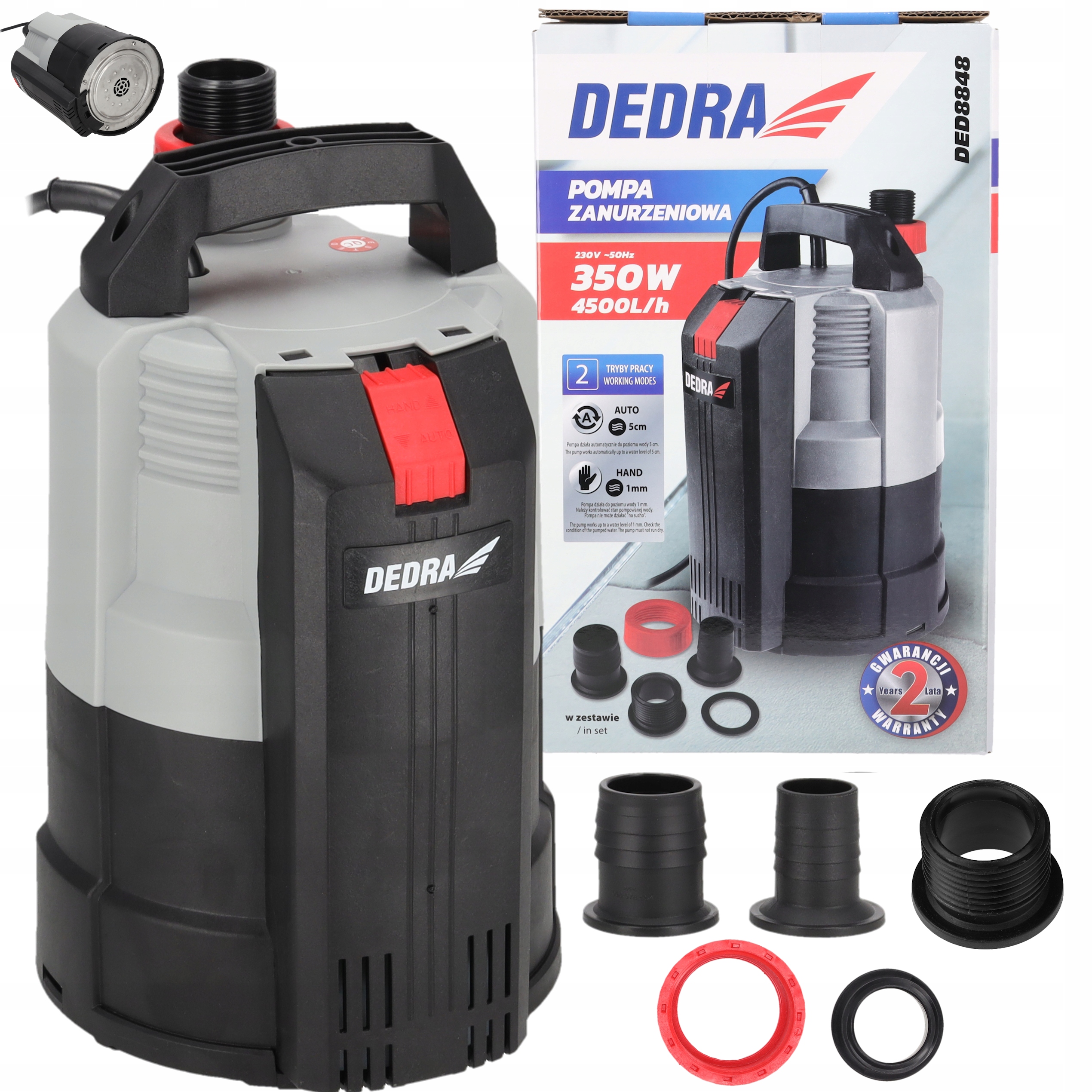 Pompa zanurzeniowa do wody czystej i brudnej Dedra 350W 2 tryby przewód 10m