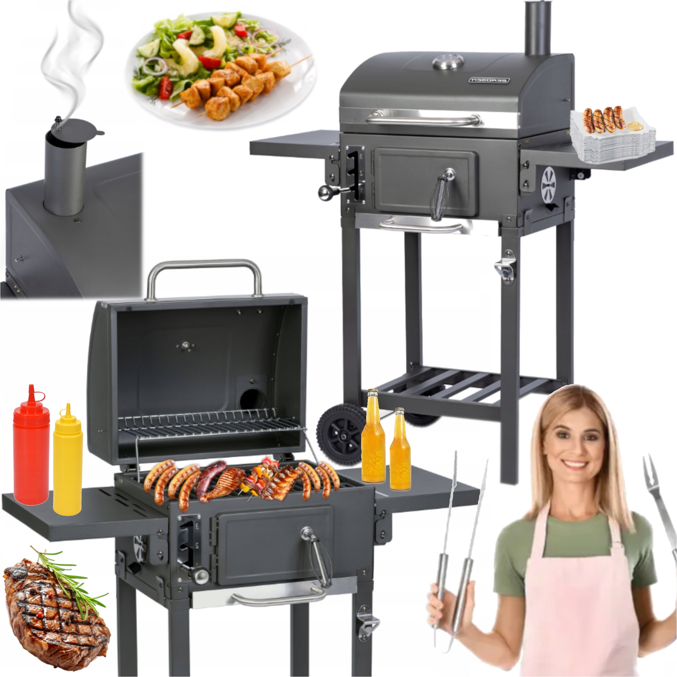 Grill Węglowy Z Żeliwnym Rusztem I Dużą Powierzchnią Masa Dodatków