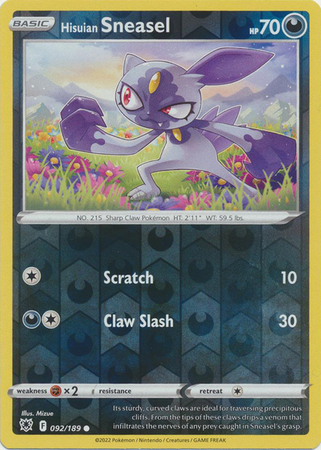 Hisuian Sneasel 092/189 Reverse Holo Pokemon