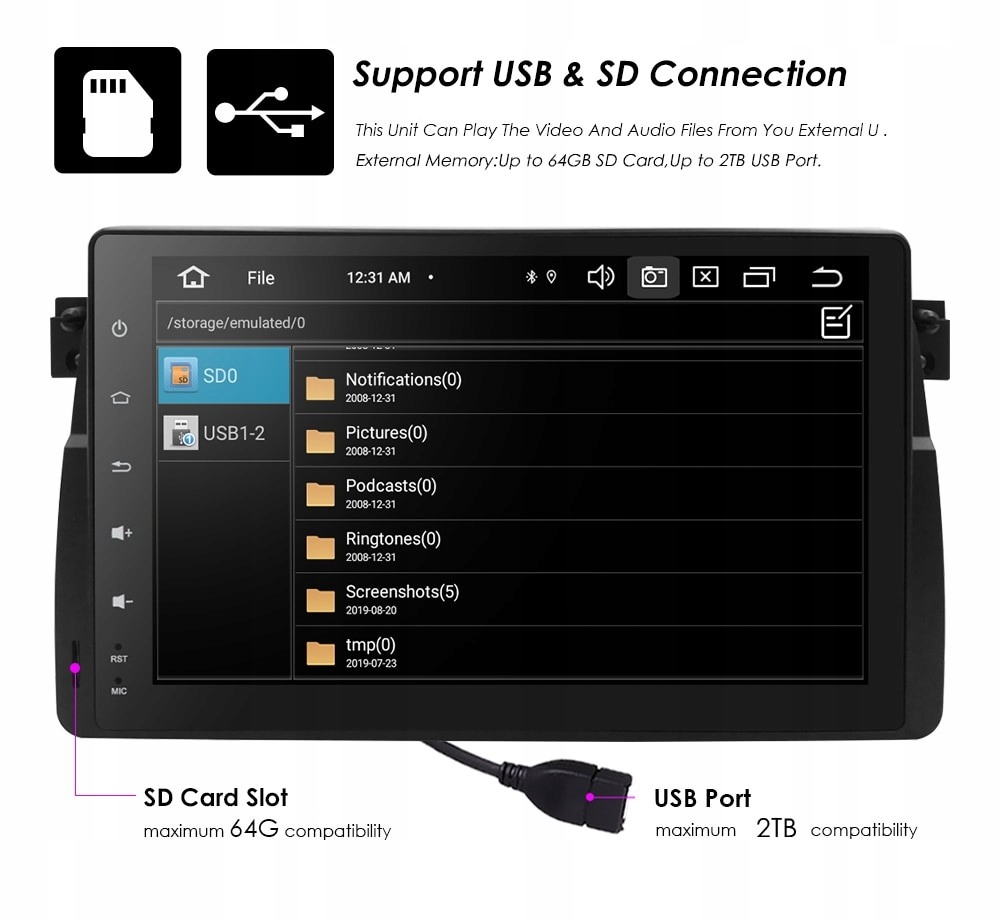 Radio 8" BMW e46 Android 12 GPS PL +kam. wifi Radio informacja RDS pasmo AM pasmo FM