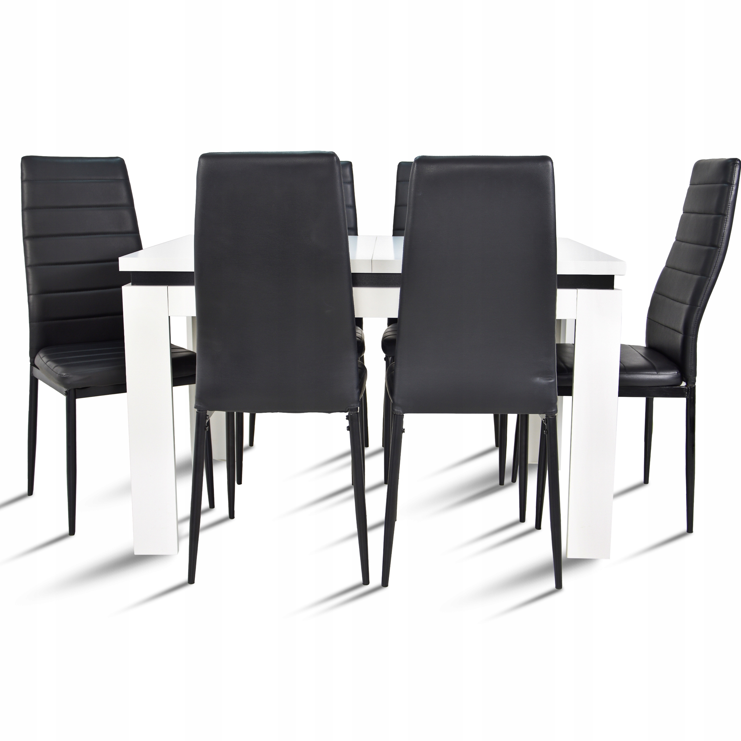 

Stół 80x120/160 cm rozkładany 6 krzeseł ekoskóra