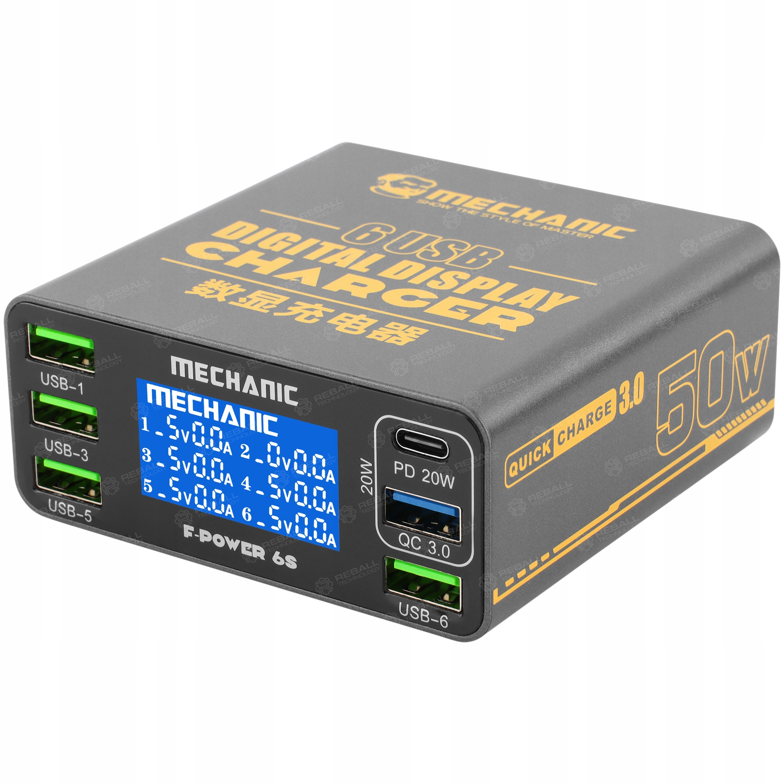 Rychlá Nabíječka 5xUSB-A Usb-c Mechanic F-power 50W Quick Charge 6 Portů