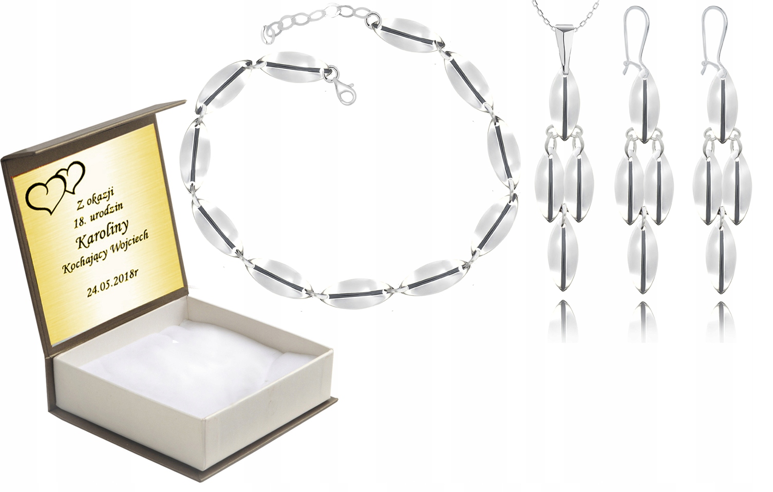 

Komplet Biżuterii Srebrnej Ruchome Elementy+grawer