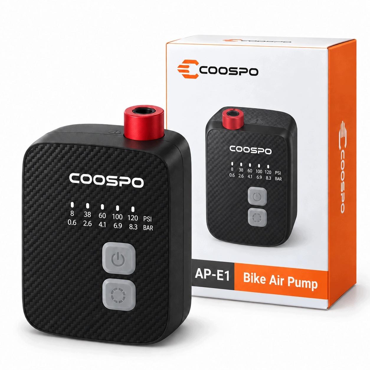 Coospo AP-E1 Elektryczna Pompka Rowerowa do 8,3 Bar 120 Psi Presta Av Lekka