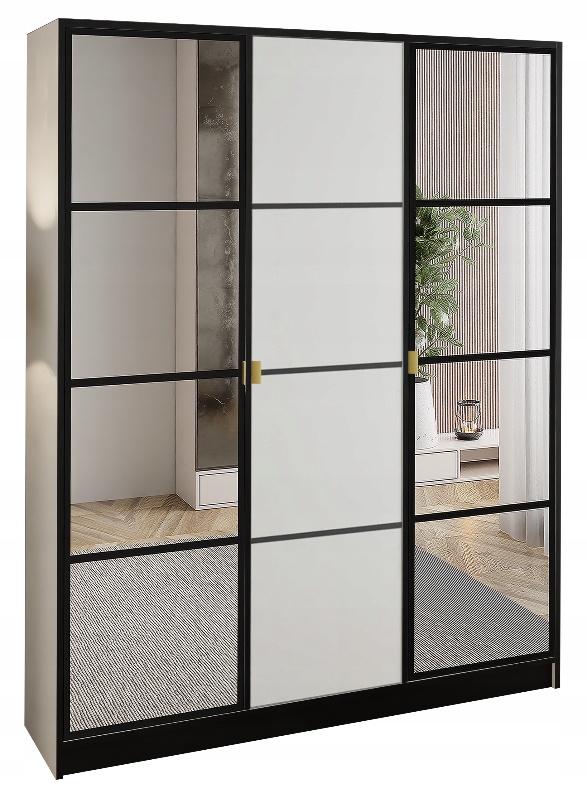 Skříň Lumi 157 3D Bílá 2x zrcadlo eden Vzor 2 Držák zlatý