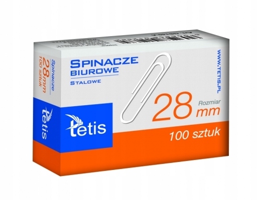 

Spinacze Biurowe Okrągłe 28mm 100szt. Tetis