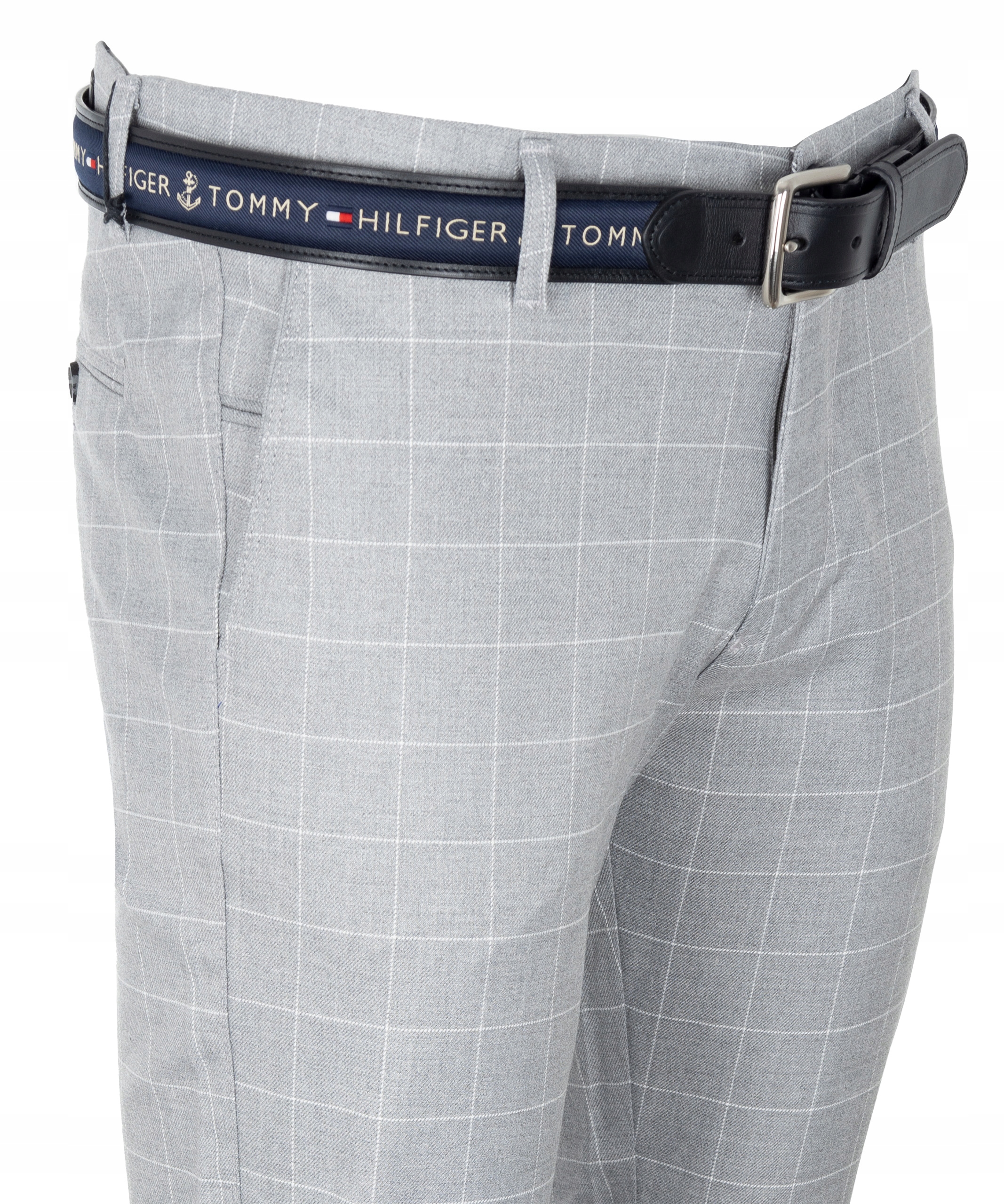 SPODNIE MATERIAŁOWE PROSTE SZARE W KRATĘ W42 106cm VIADI POLO