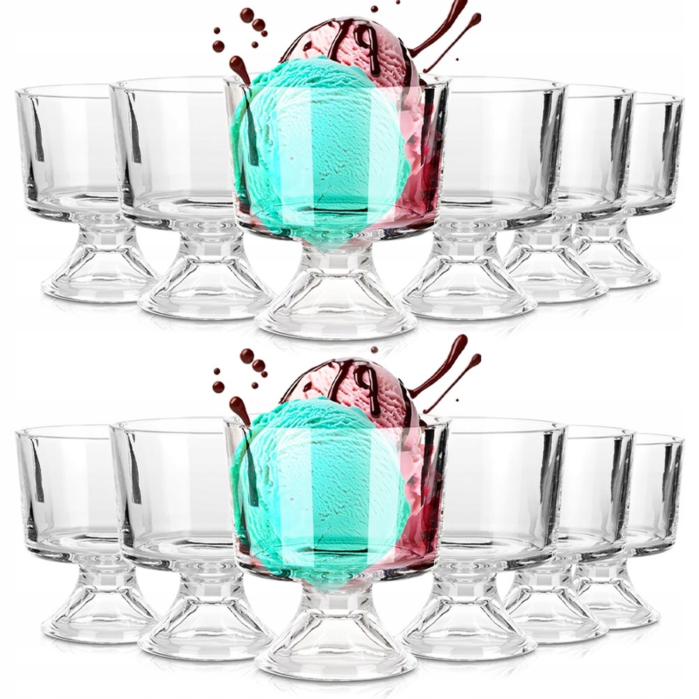12 x Poháry na nožce, dezertní na zmrzlinu na dezerty, želé 270 ml