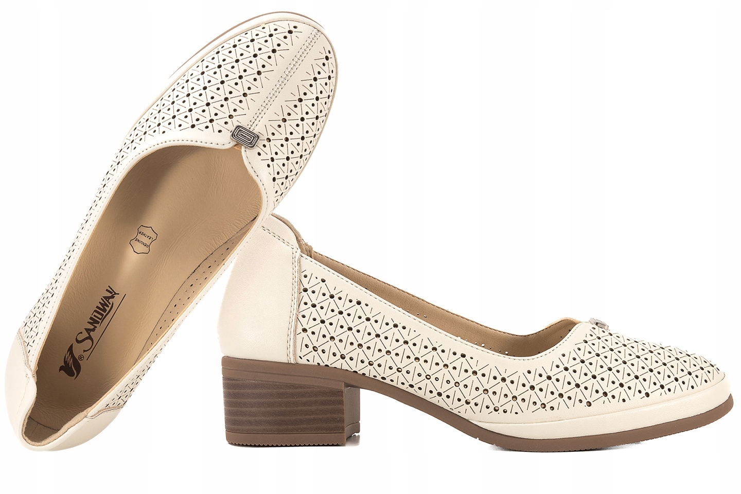 Sandway F20100-2 Ažurové Lodičky Dámské Polobotky Na Podpatku Eko 36 Béžová