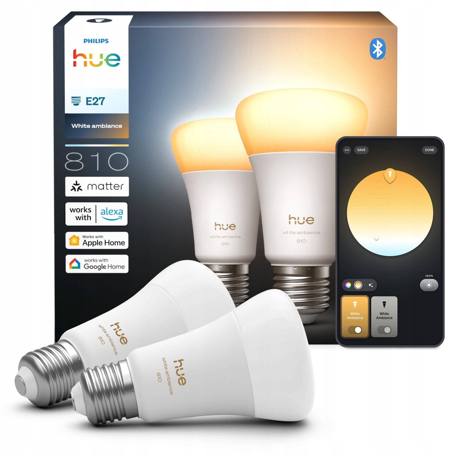 2x Led žárovka E27 6W 810lm Smart Inteligentní bílá Ambiance Philips Hue