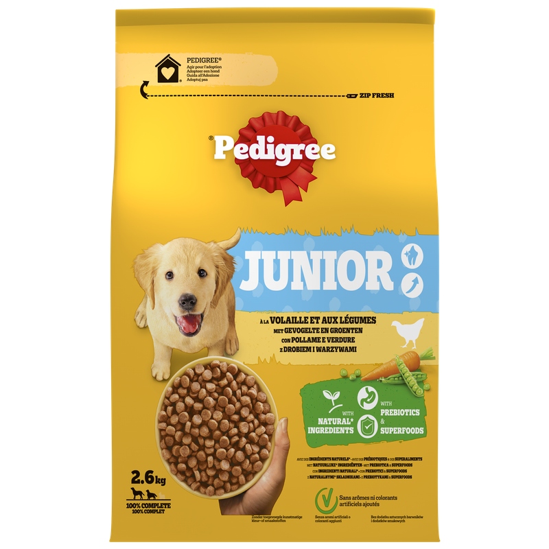 Levně Pedigree Junior suché krmivo s drůbeží a zeleninou 2,6 kg